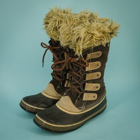 Sorel Size 9 Joan of Arctic Brown Suede Lace Up Fur Sherpa Fleece Lined Boots - Picture 1 of 7